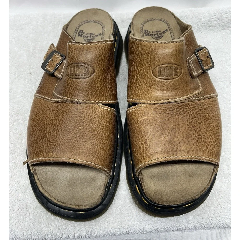 Dr Martens Mens Size 11 Brown Leather Peanut Strap Vintage England Sandals